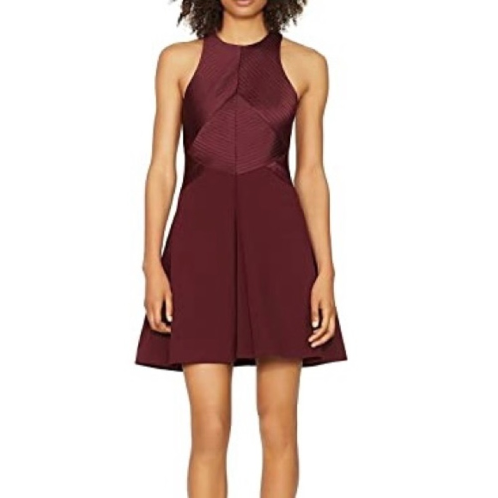 Halston Heritage Womens Syrah Sleeveless Satin Strip Dress Burgundy Silk size 4